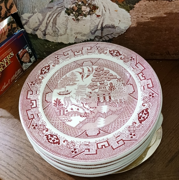 6 Walker China Red ๐ฅ5" Plates White with ๐Red Oriental Scenes,๐USA made.๐๐ฑ - Picture 9 of 14